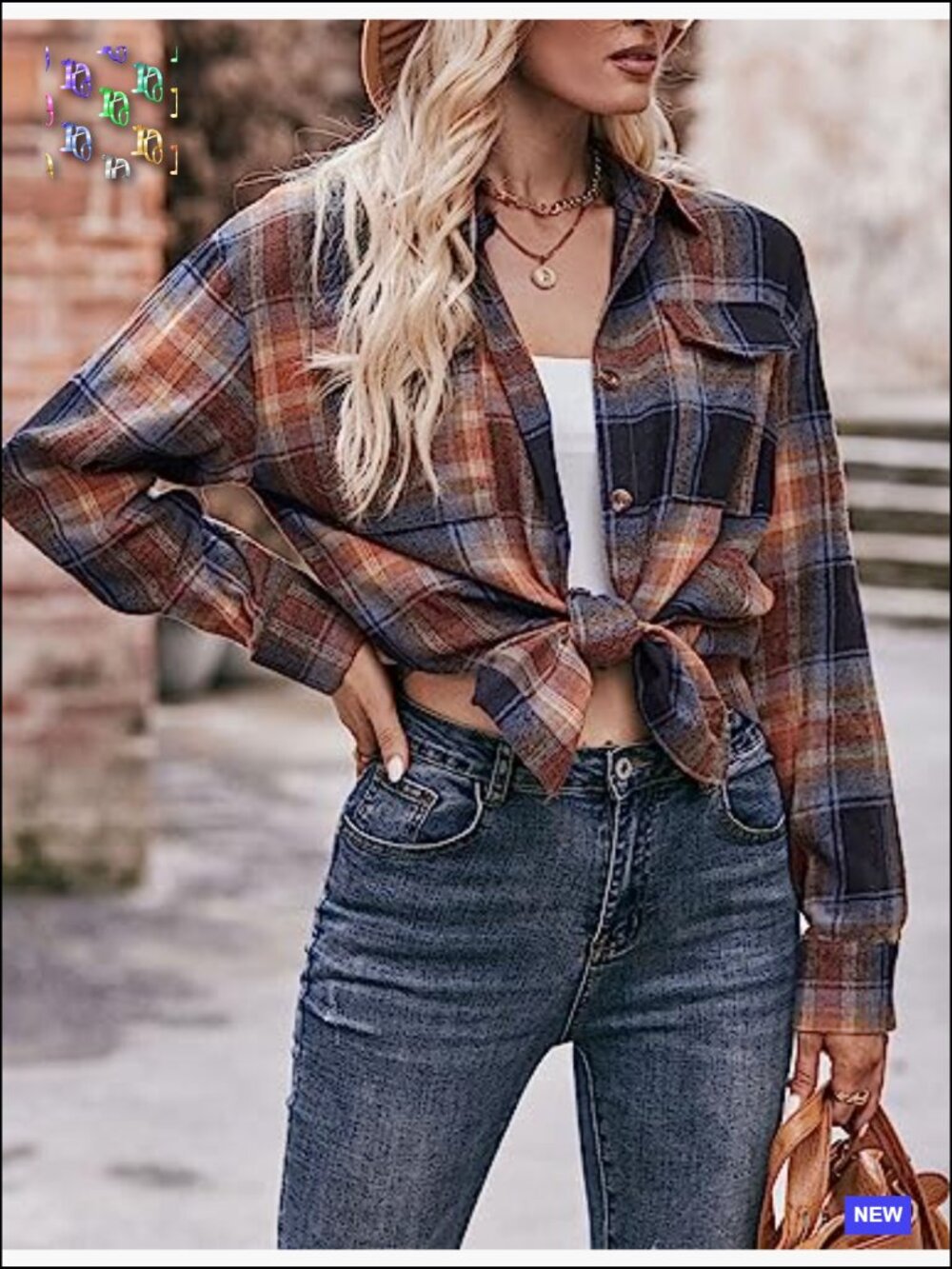 Oversized Plaid Button Down Shacket Jacket Flannel Long Sleeve Tops - Picture 5 of 7